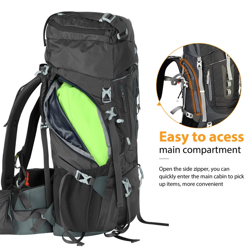 Ubon 60L Camping Backpack Lightweight Internal Frame Hiking Backpack Black - Image 4